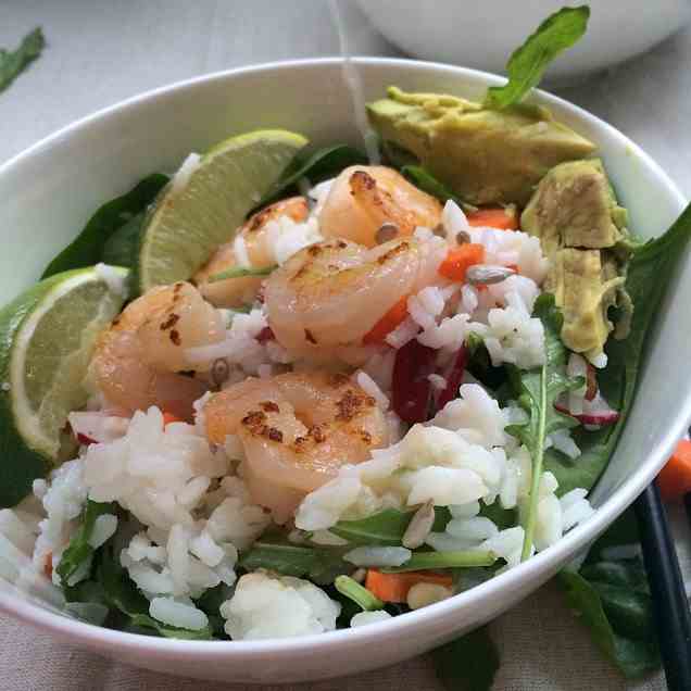 Grilled Shrimp and Avocado Sushi Salad