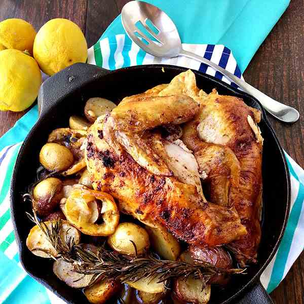 Spiced roasted chicken with potatoes