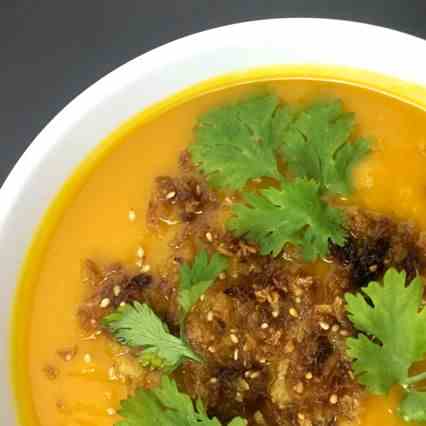 sesame kabocha soup with maple topping