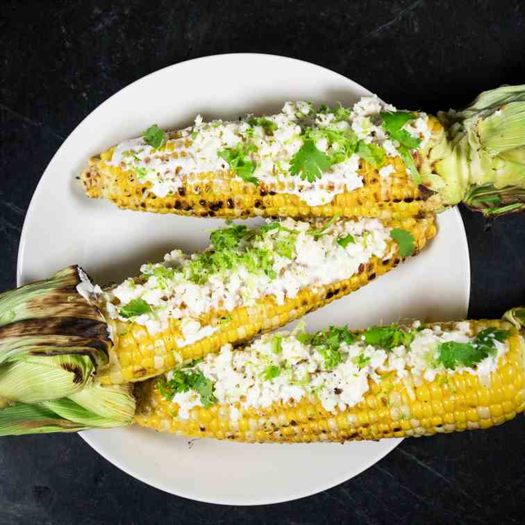 Grilled Corn with Cilantro and Queso Fres