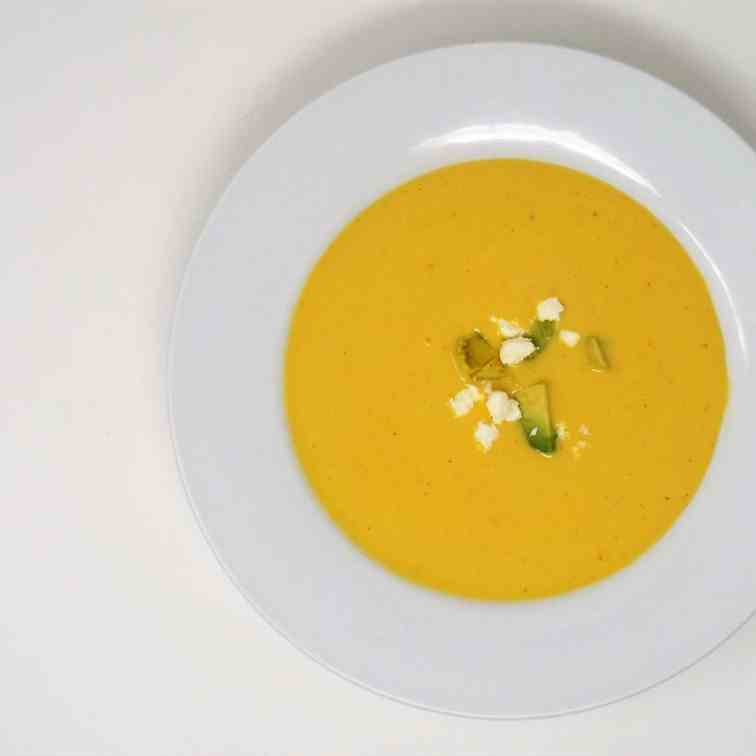 Chilled Corn Soup with Avocado and Feta