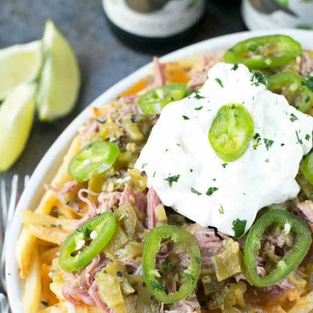 Green Chili Pulled Pork Cheese Fries