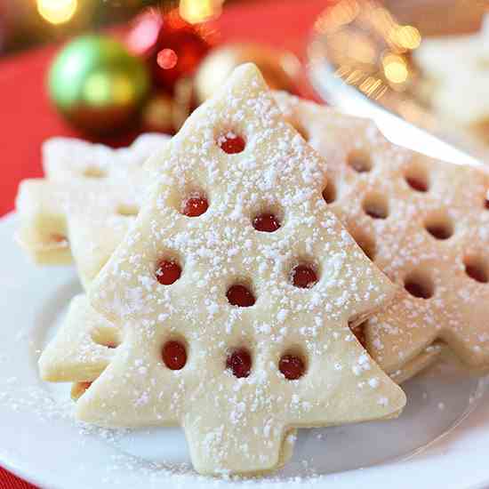 Raspberry Filled Christmas Tree Cookies