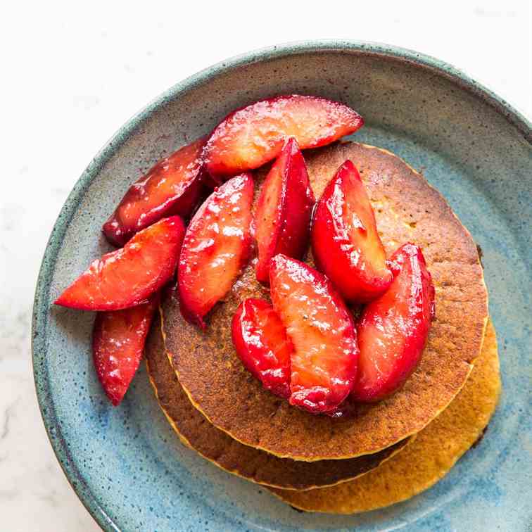 Banana Plantain Pancakes with Pluots