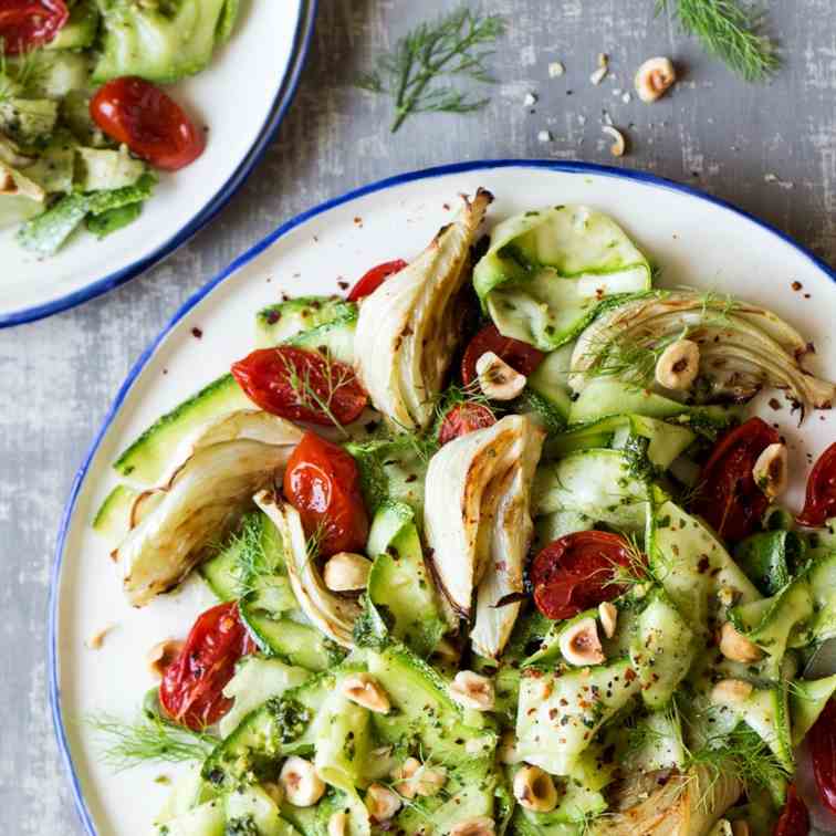 Pesto zoodle salad with roasted fennel and