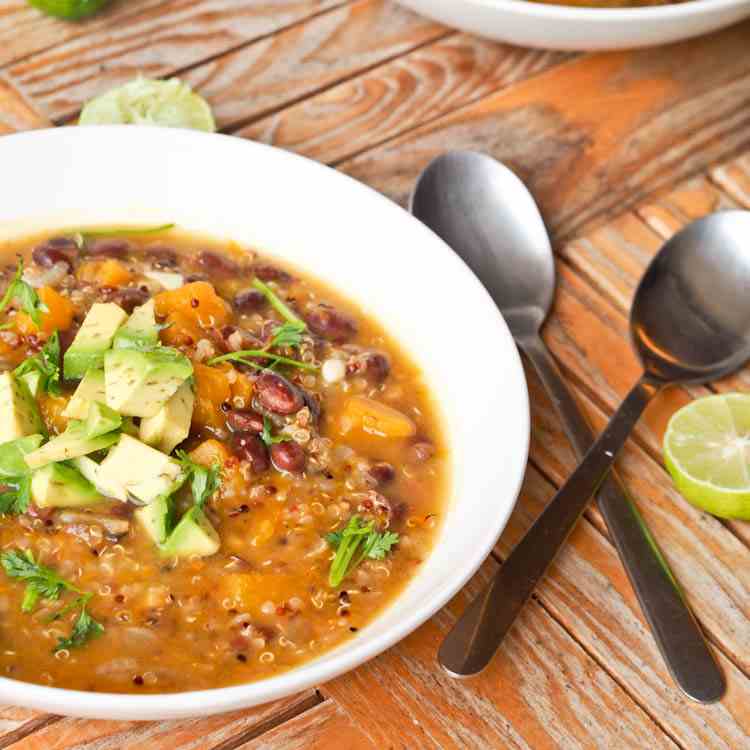 GF Vegan Quinoa Black Bean Pumpkin Soup