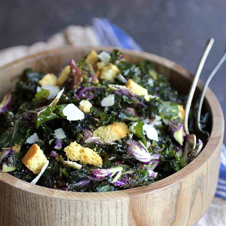 Massaged Kale Sprout Caesar Salad