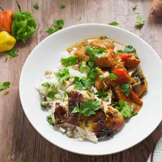 Jerk Roasted Chicken with Coconut Curry 