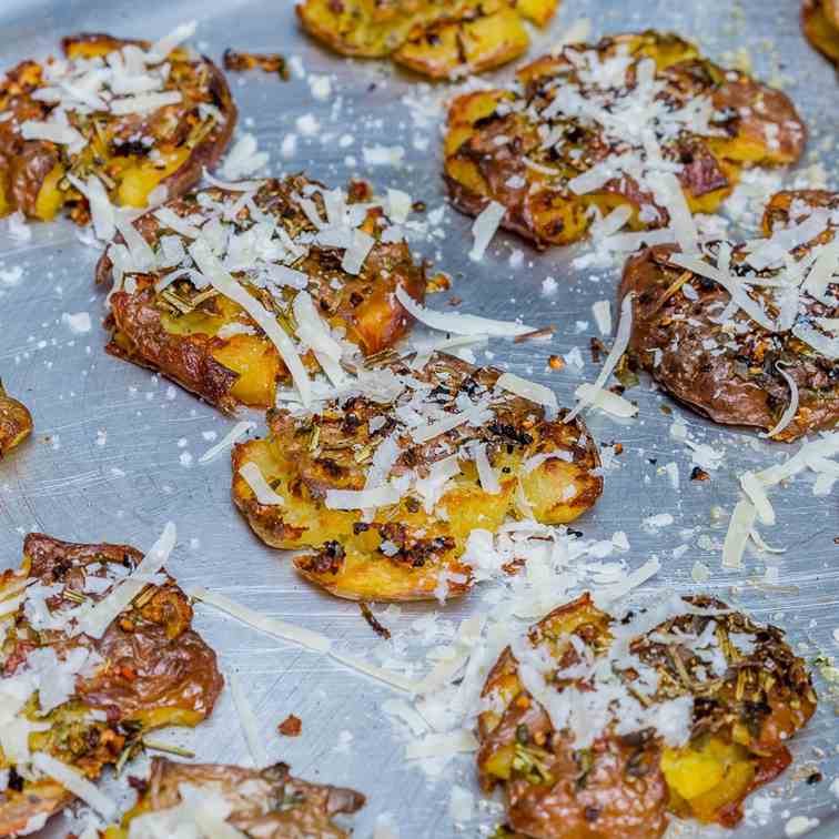 Roasted Smashed Potatoes With Parmesan