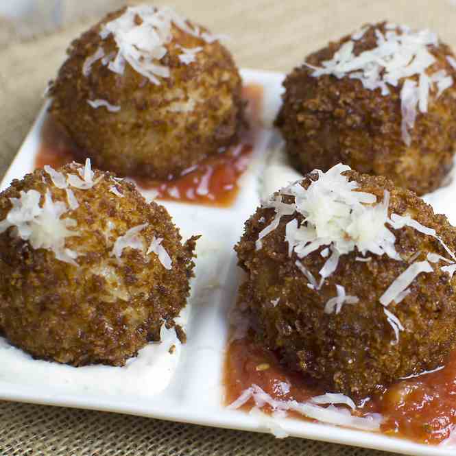 Mozzarella-Stuffed, Fried Risotto Balls