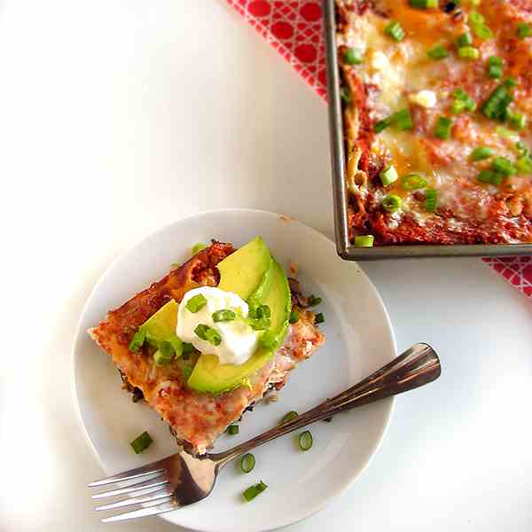 bean and veggie tortilla casserole