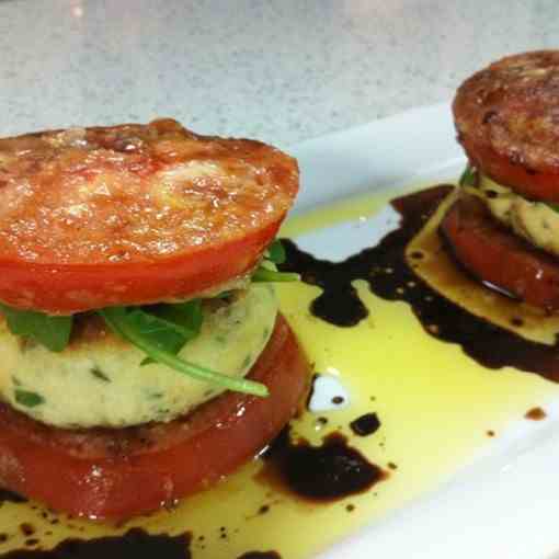 Crispy tomato and mizithra stacks