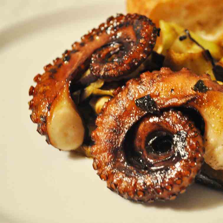 Grilled Octopus over Grilled Vegetables