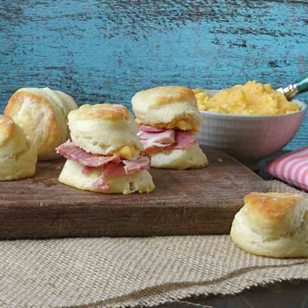 angel flake biscuits with salty ham