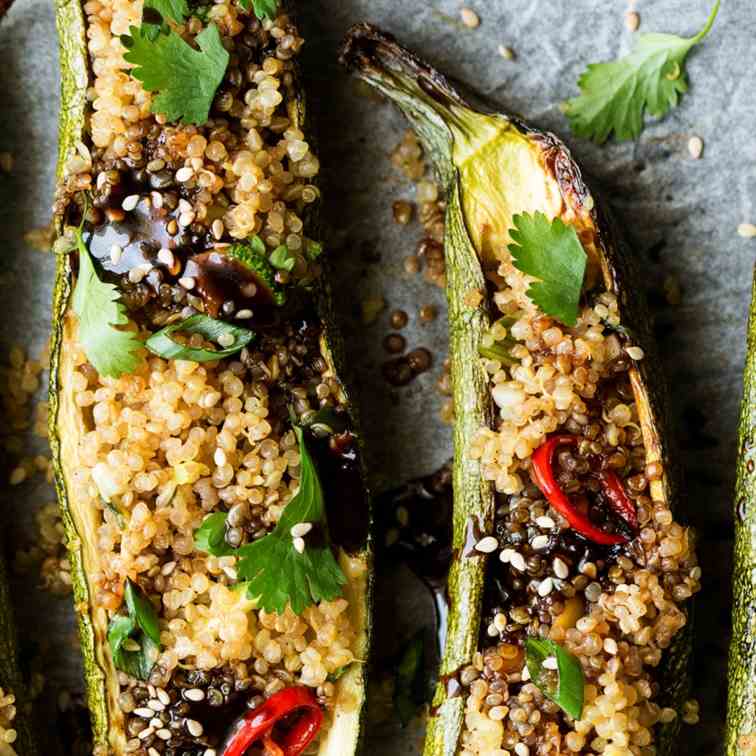 Vegan zucchini boats with quinoa
