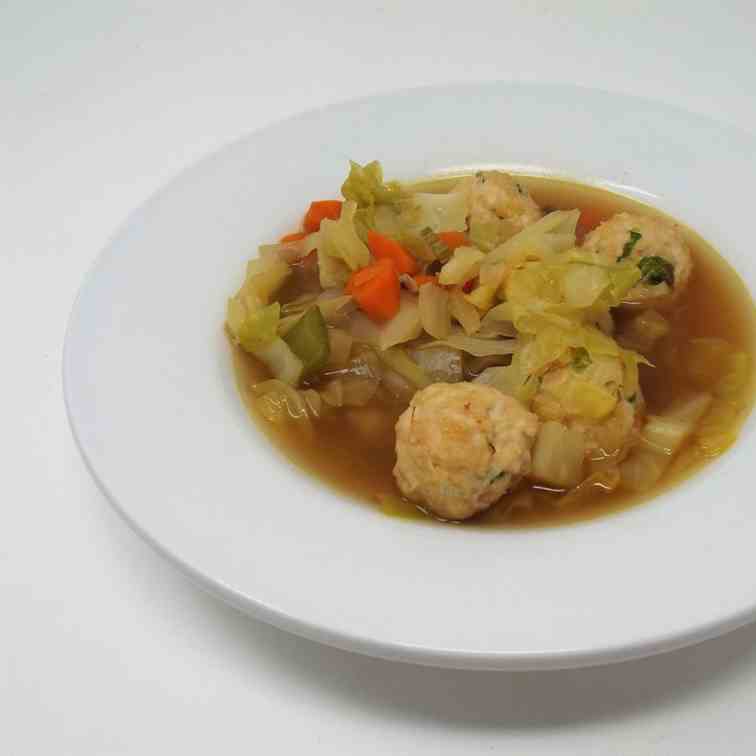 Cabbage Soup with Ginger Chicken Meatballs