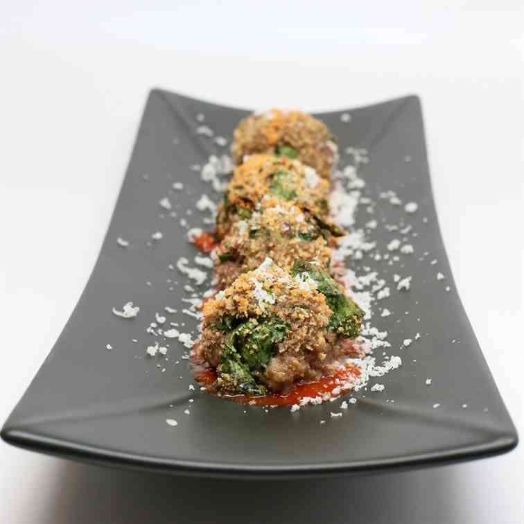 Crispy Baked Meatballs with Secret Spinach