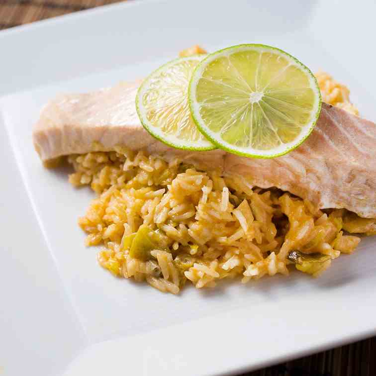 Coconut-lime rice with salmon