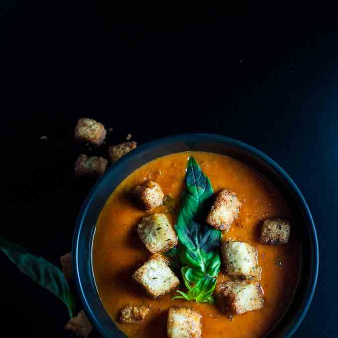 Tomato Soup with Garlic Croutons