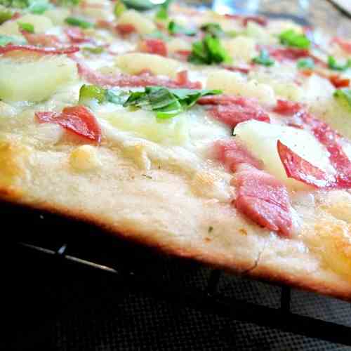 White Hawaiian Pizza with Salami & Basil