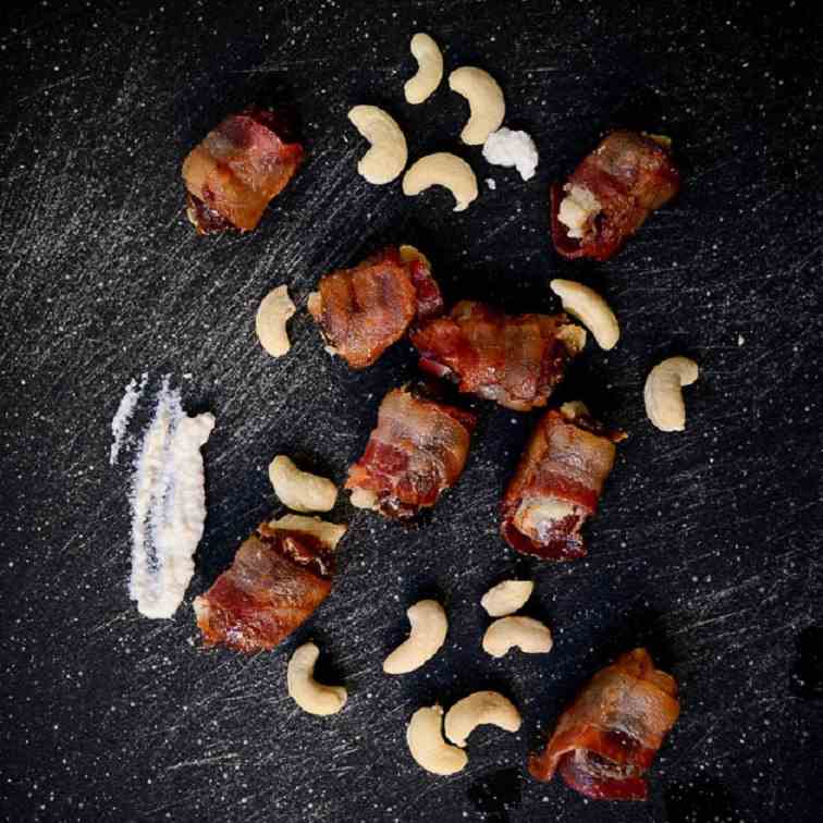 Bacon Wrapped Dates Stuffed with Cashew Ch