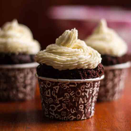 White on Dark Chocolate Cupcakes