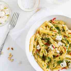 Pasta with feta, chili and lime