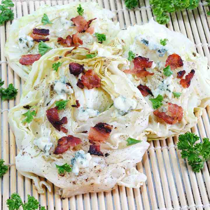 Grilled Cabbage Steaks Blue Cheese - Bacon