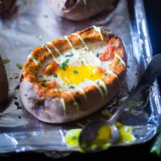 Mexican Egg Baked Sweet Potatoes