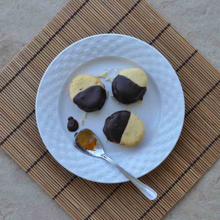 Chocolate Dipped Almond Sandwich Cookies