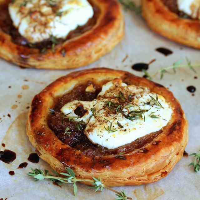 Caramelized onion and goat cheese tartlets