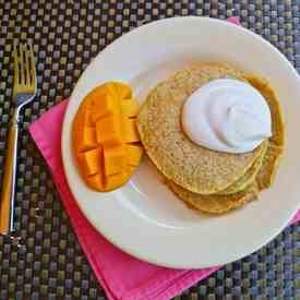 Healthy Mango Pancakes w/ Maple Cream