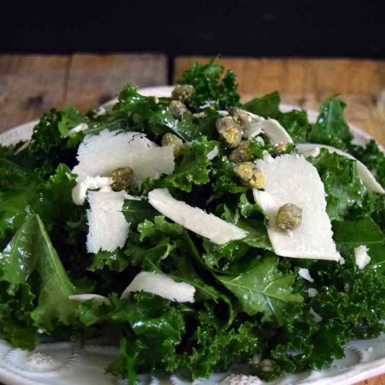 Kale Salad with Fried Capers and Parmesan 