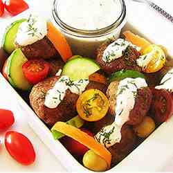 Meatball and Vegetable Salad with Sour Cre