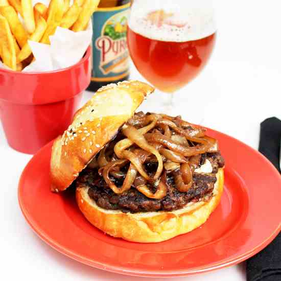 Caramelized Onion Blue Cheese Burger