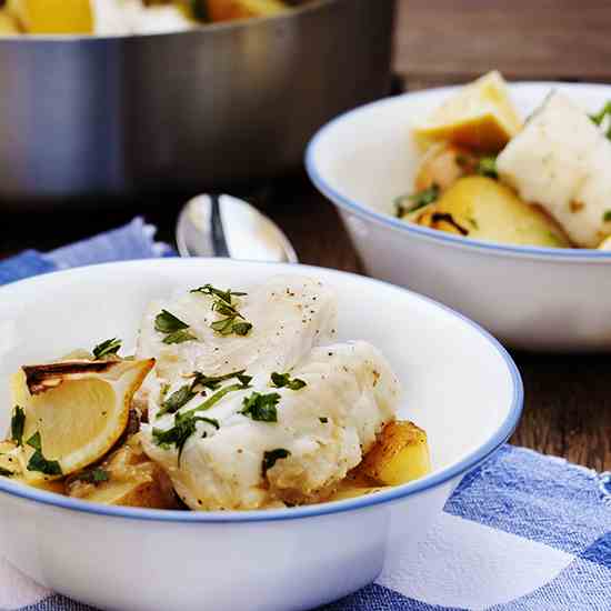 Cod Baked With Lemons and Potatoes