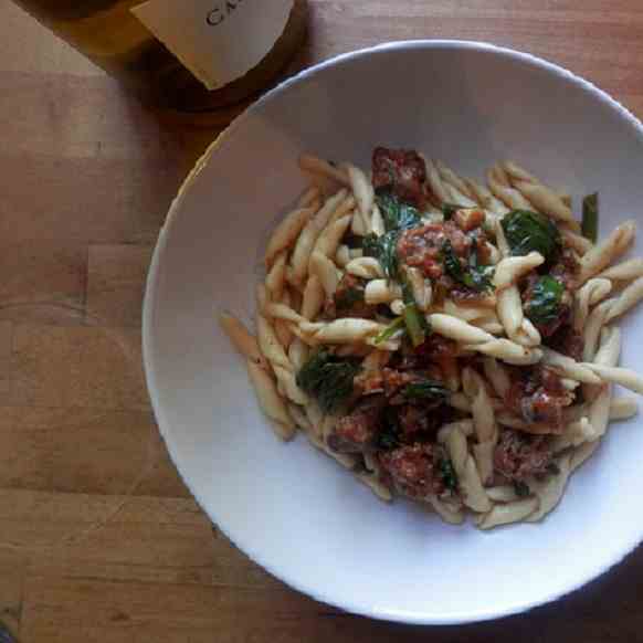 Fusilli with Sausage, Ramps and White Wine