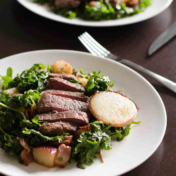 Steak Salad with Coconut Pan-Fried Peaches