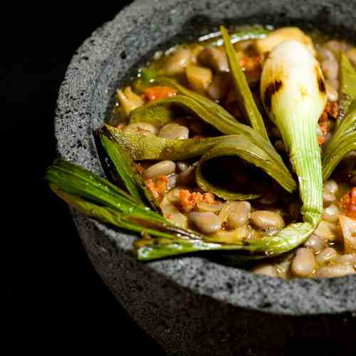 Beans with nopales and oyster mushroom