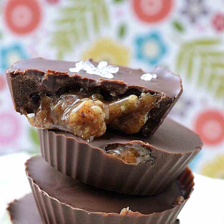 salted crunchy almond maple chocolate cups