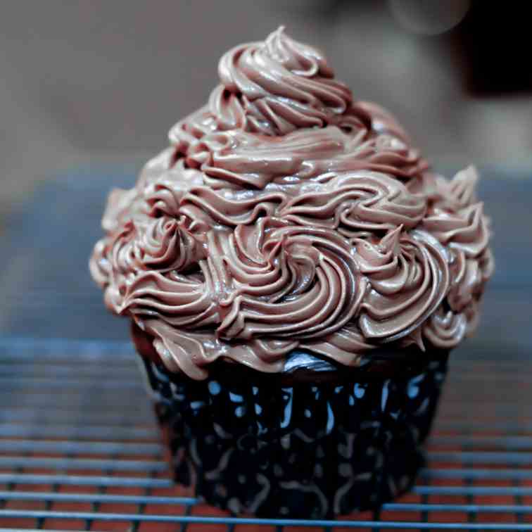 Dark Chocolate Cupcakes with Whipped Ganac