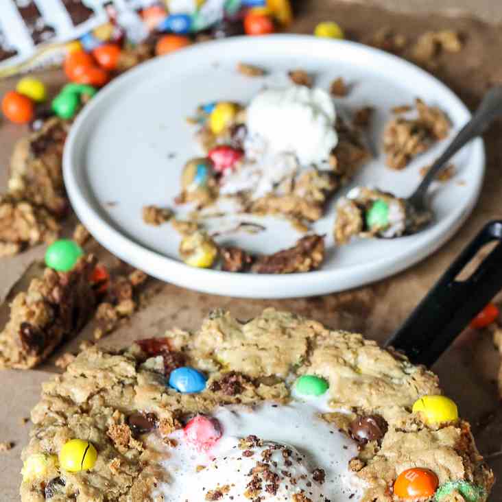 Oatmeal M&M Peanut Butter Skillet Cookie