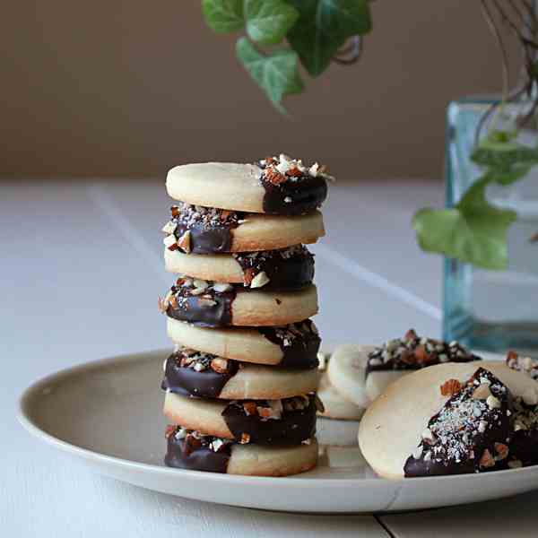 Chocolate dipped almond shortbread