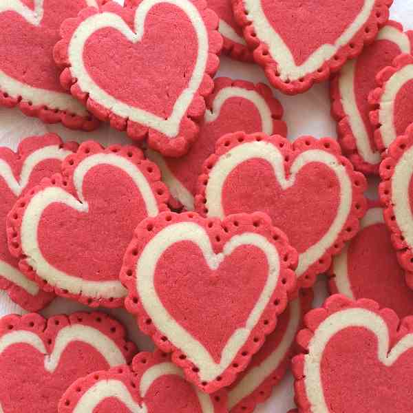 Pink Heart Cookies with Lacey Borders