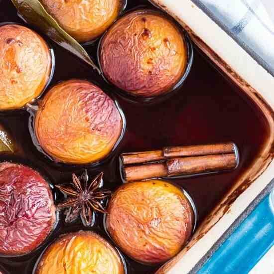 Oven Roasted Nectarines in Red Wine
