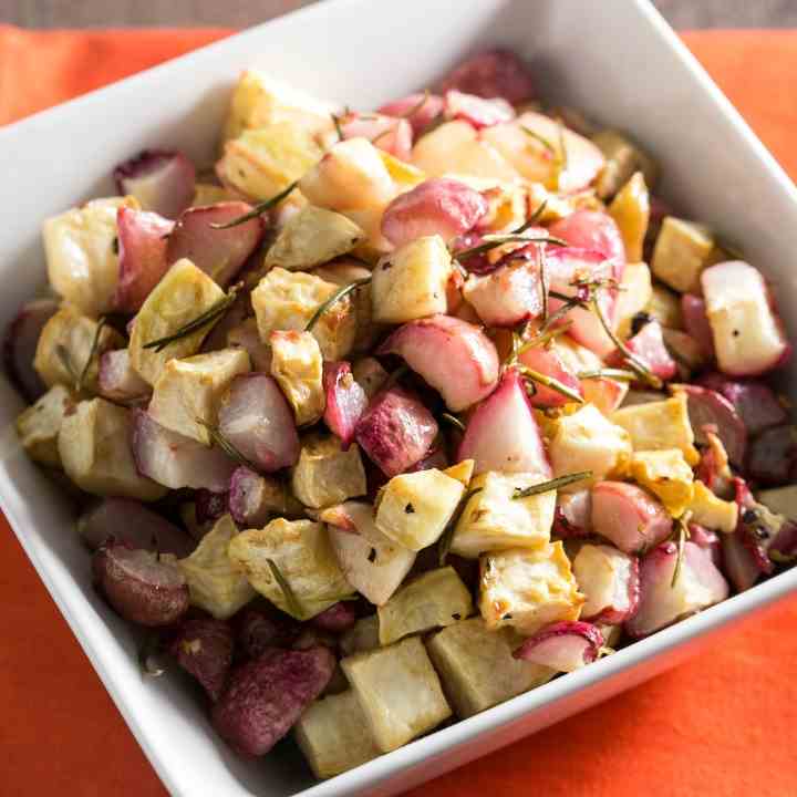 Roasted Celery Root and Radishes