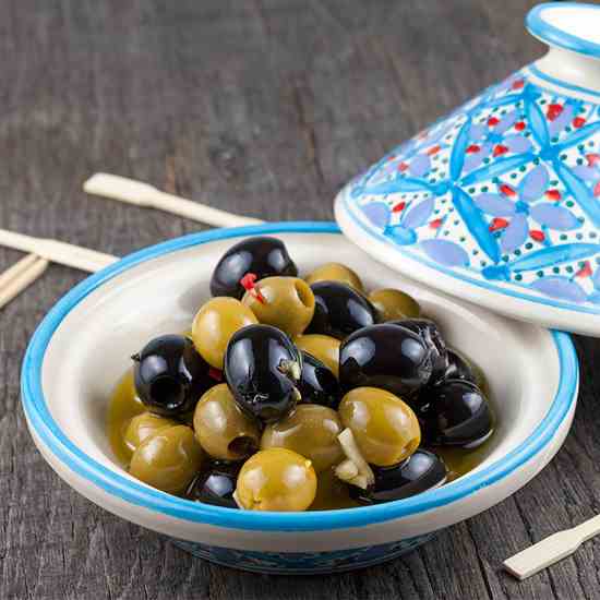 Overnight marinated olives