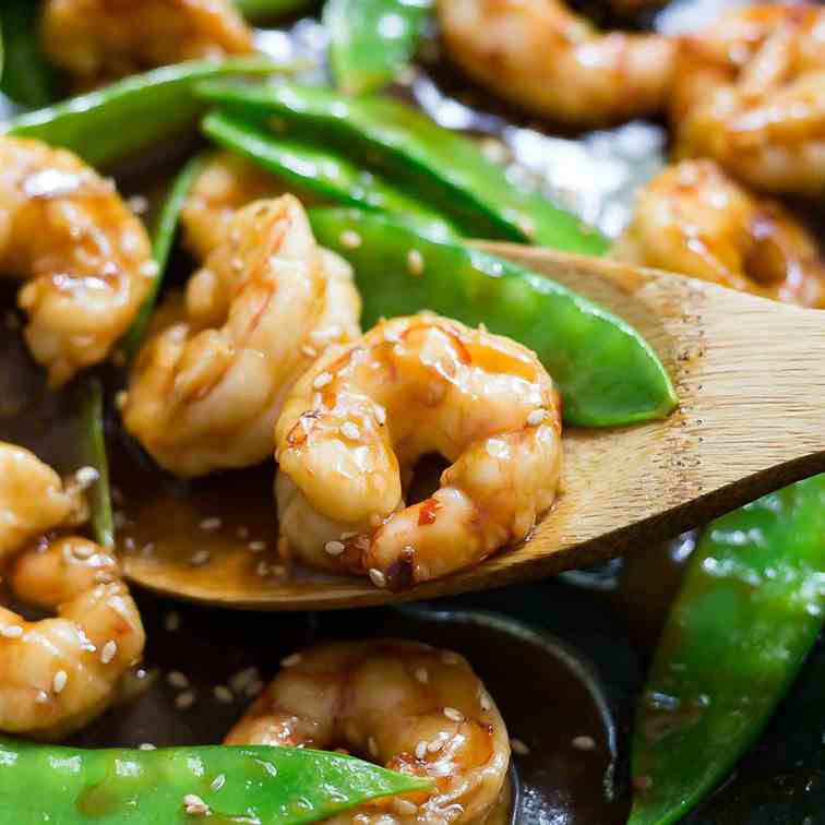 Sweet and Spicy Shrimp and Snow Peas Stir 