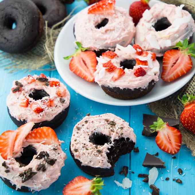 Vegan Chocolate Donuts with Strawberries