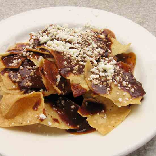 Chips with Mexican Chocolate Mole Sauce an